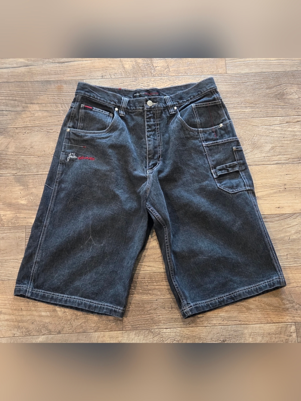 Vintage Fubu The Collection Y2k Street Style Black Denim Shorts Size W36